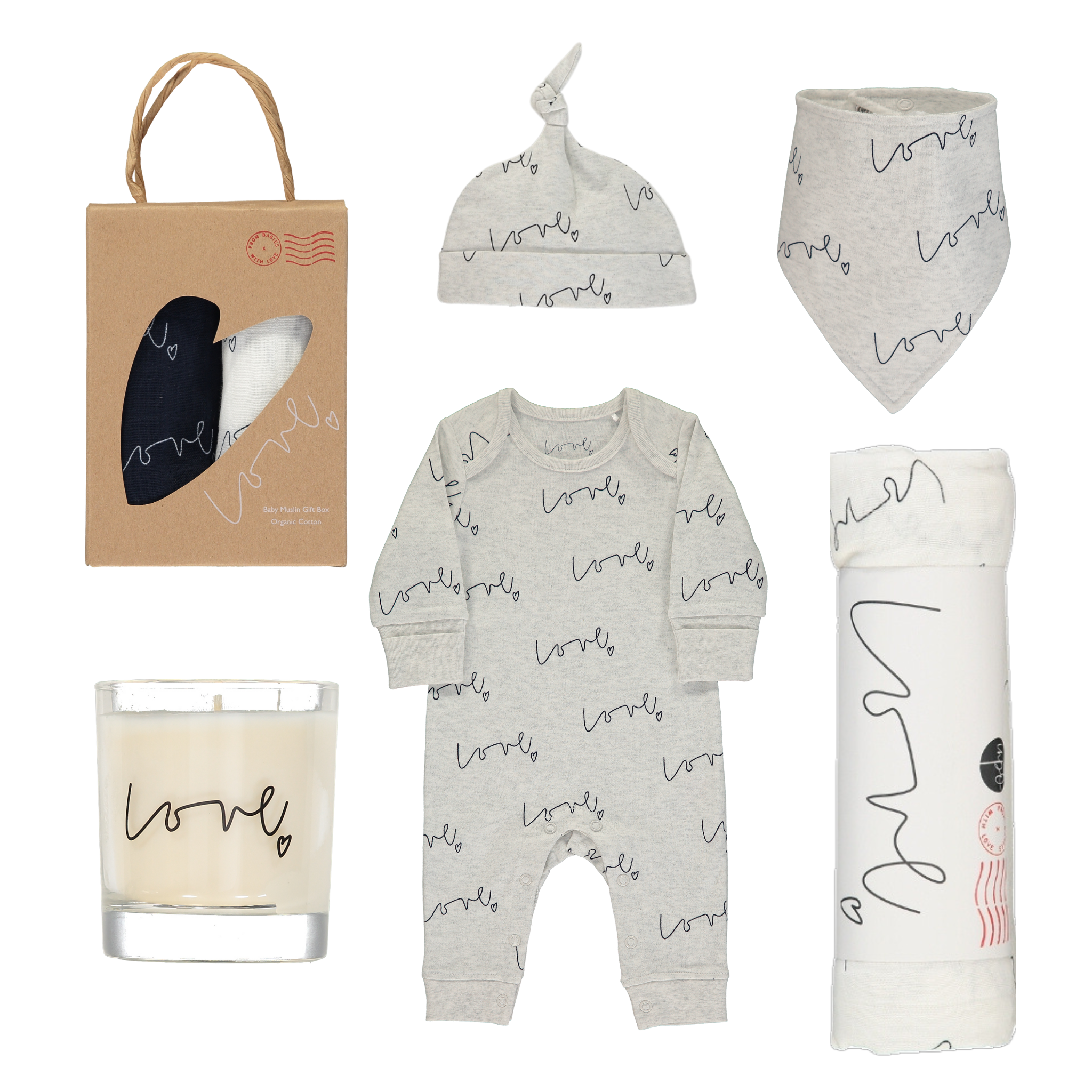 All the love organic baby gift set with natural soy candle